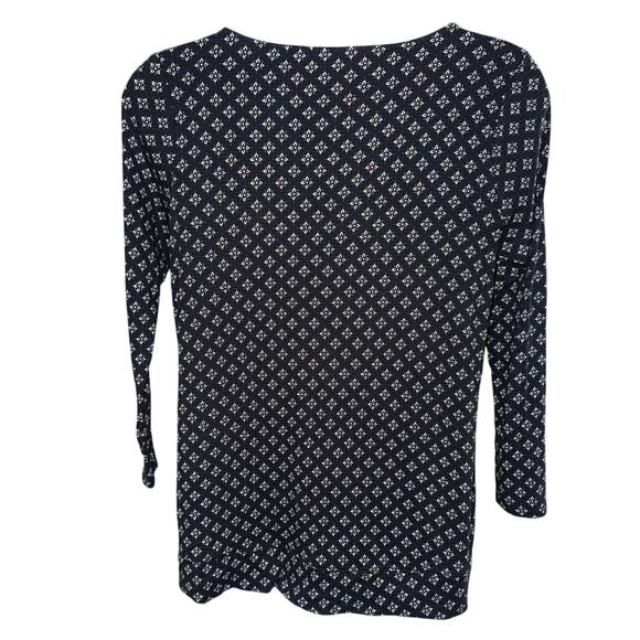 J.Jill Black Pima Cotton Boat Neck Long Sleeve Top Pull Over Printed Normcore LG - Picture 4 of 6